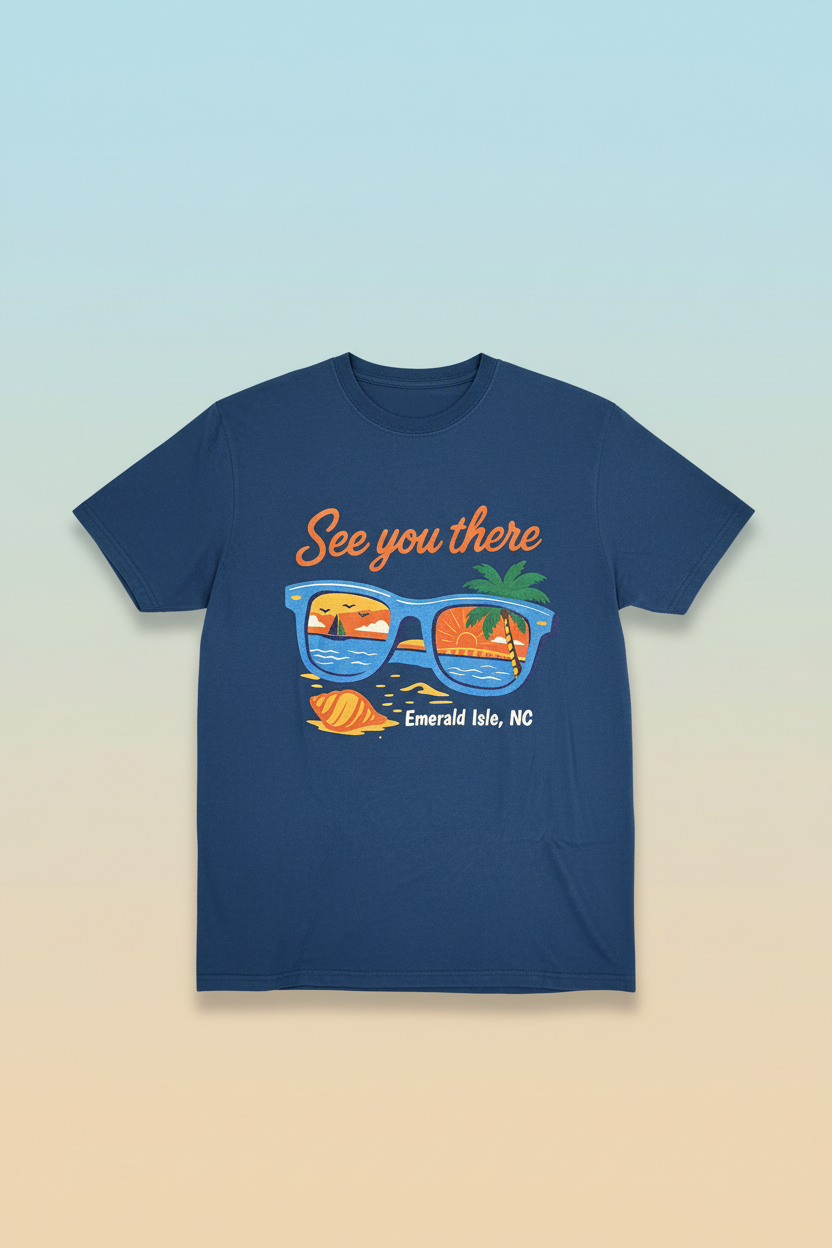 Emerald Isle NC T-shirt with coastal backdrop